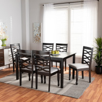 Baxton Studio RH318C-Grey/Dark Brown-7PC Dining Set Lanier Modern and Contemporary Grey Fabric Upholstered and Dark Brown Finished Wood 7-Piece Dining Set